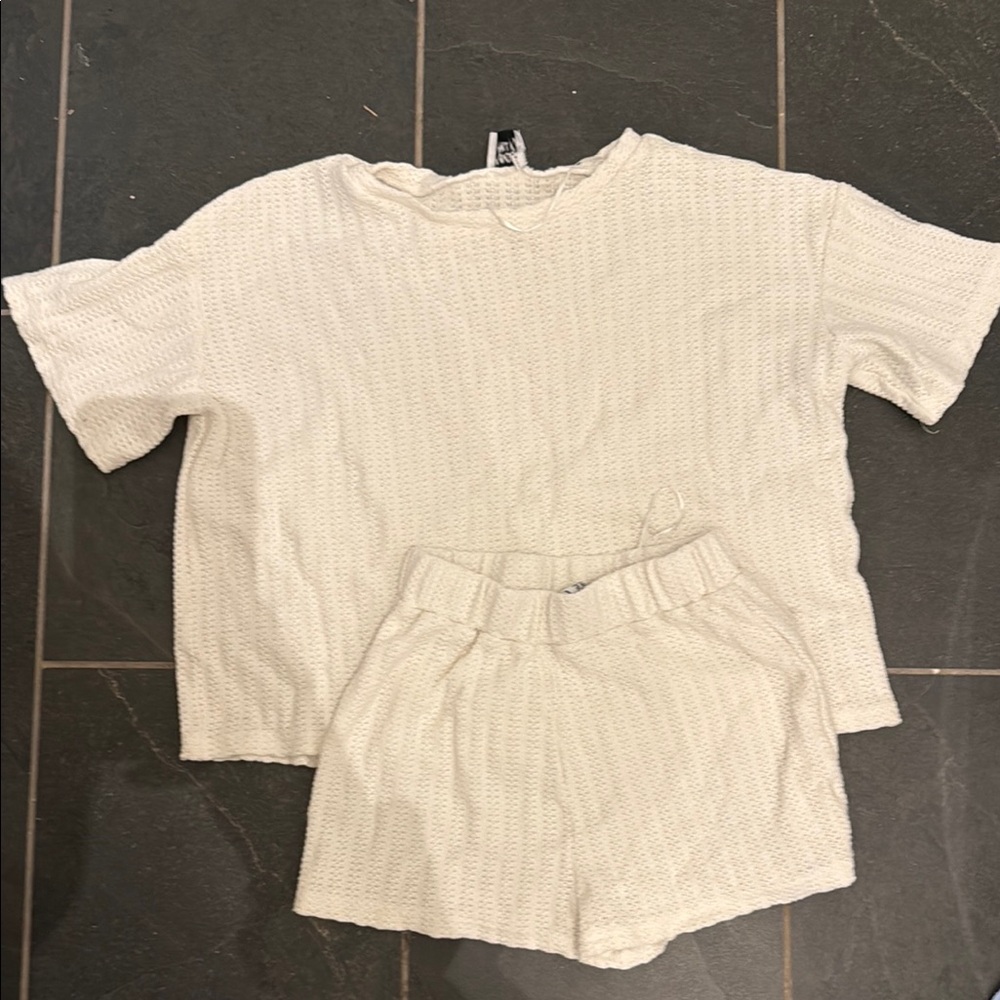 Princess Polly Cream Textured Top and Shorts Set